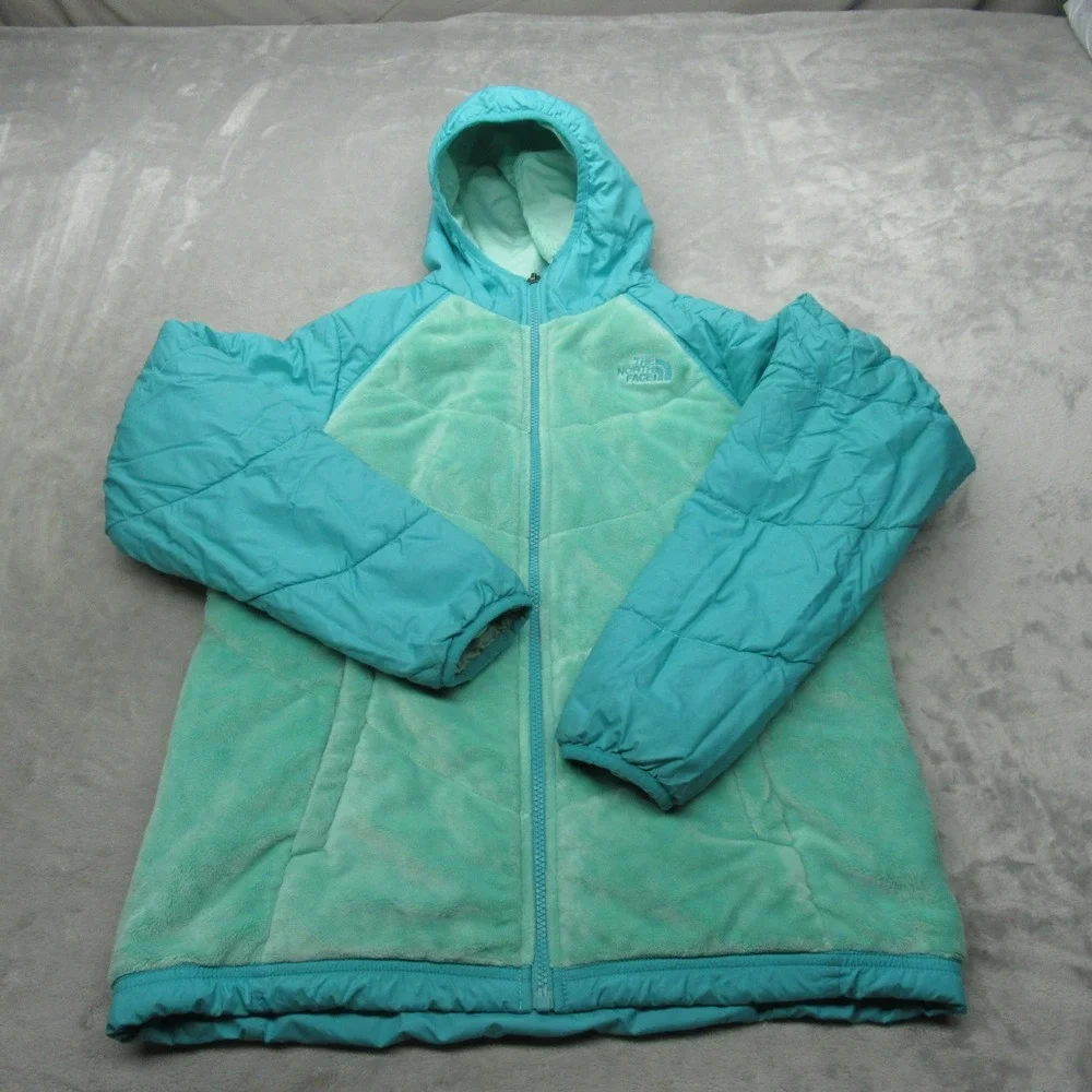 The North Face Jacket Girls XL Aqua‎ Hooded Insulated Reversible Perseus Puffer